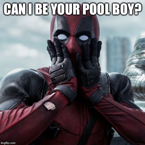 Deadpool shocked 2 | CAN I BE YOUR POOL BOY? | image tagged in deadpool shocked 2 | made w/ Imgflip meme maker
