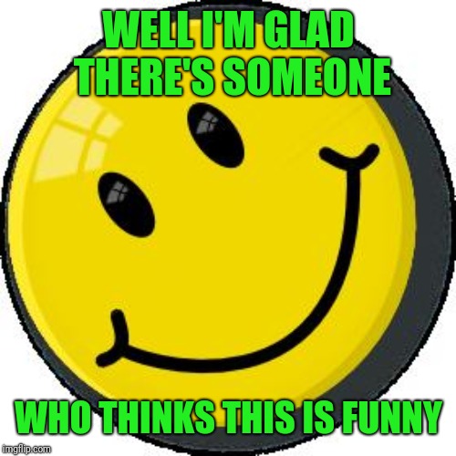 Smiley Face | WELL I'M GLAD THERE'S SOMEONE WHO THINKS THIS IS FUNNY | image tagged in smiley face | made w/ Imgflip meme maker