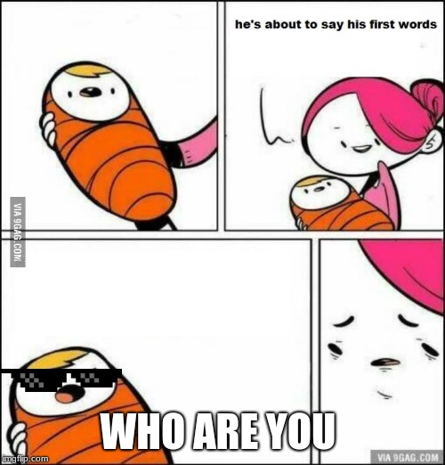 He is About to Say His First Words | WHO ARE YOU | image tagged in he is about to say his first words | made w/ Imgflip meme maker