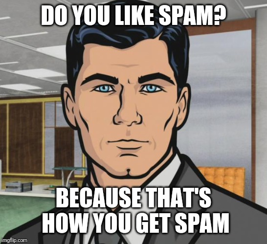 Archer Meme | DO YOU LIKE SPAM? BECAUSE THAT'S HOW YOU GET SPAM | image tagged in memes,archer | made w/ Imgflip meme maker