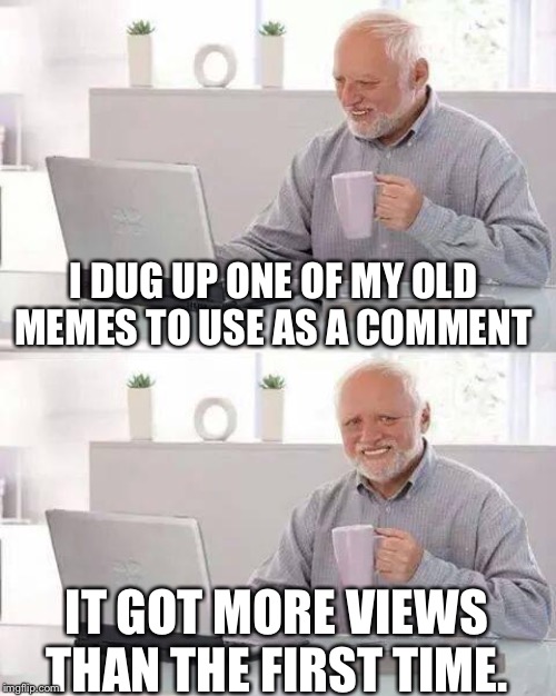 So was it funny or not? | I DUG UP ONE OF MY OLD MEMES TO USE AS A COMMENT; IT GOT MORE VIEWS THAN THE FIRST TIME. | image tagged in memes,hide the pain harold,self deprecating,self esteem,funny memes | made w/ Imgflip meme maker