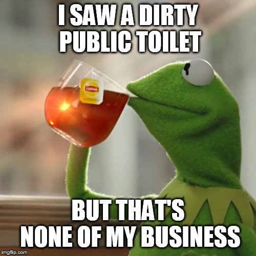 But That's None Of My Business Meme | I SAW A DIRTY PUBLIC TOILET; BUT THAT'S NONE OF MY BUSINESS | image tagged in memes,but thats none of my business,kermit the frog | made w/ Imgflip meme maker