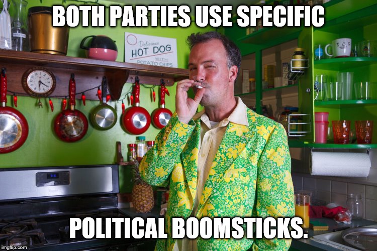 BOTH PARTIES USE SPECIFIC POLITICAL BOOMSTICKS. | made w/ Imgflip meme maker