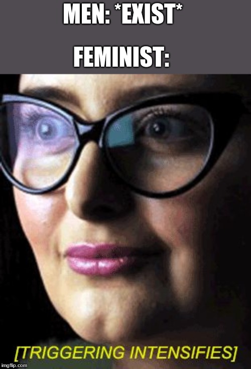 Triggered | MEN: *EXIST*; FEMINIST: | image tagged in triggered | made w/ Imgflip meme maker
