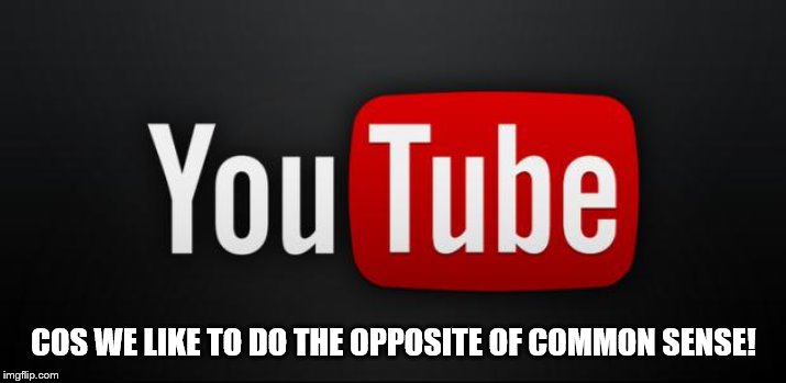 youtube | COS WE LIKE TO DO THE OPPOSITE OF COMMON SENSE! | image tagged in youtube | made w/ Imgflip meme maker