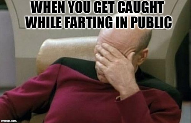 Captain Picard Facepalm Meme | WHEN YOU GET CAUGHT WHILE FARTING IN PUBLIC | image tagged in memes,captain picard facepalm | made w/ Imgflip meme maker