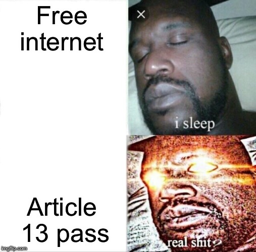 Sleeping Shaq Meme | Free internet; Article 13 pass | image tagged in memes,sleeping shaq | made w/ Imgflip meme maker