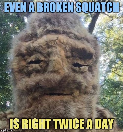 EVEN A BROKEN SQUATCH IS RIGHT TWICE A DAY | made w/ Imgflip meme maker