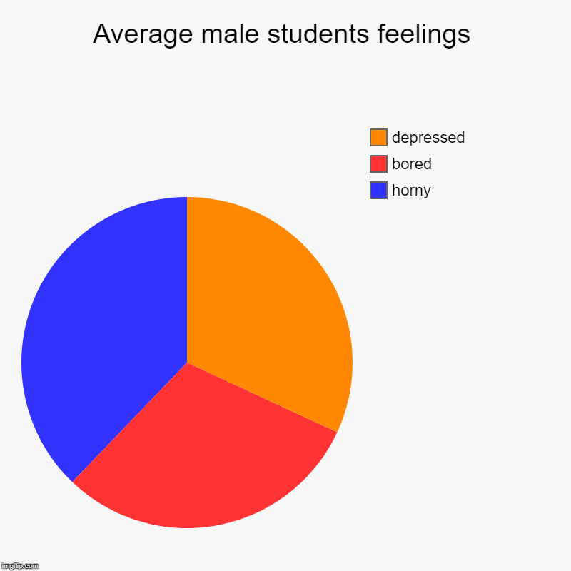 Average male students feelings | horny, bored, depressed | image tagged in charts,pie charts | made w/ Imgflip chart maker