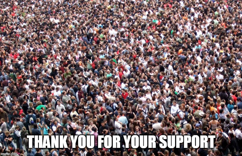 crowd of people | THANK YOU FOR YOUR SUPPORT | image tagged in crowd of people | made w/ Imgflip meme maker