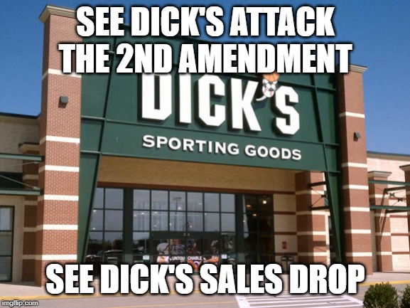 Dick's Sporting Goods store | SEE DICK'S ATTACK THE 2ND AMENDMENT; SEE DICK'S SALES DROP | image tagged in dick's sporting goods store | made w/ Imgflip meme maker