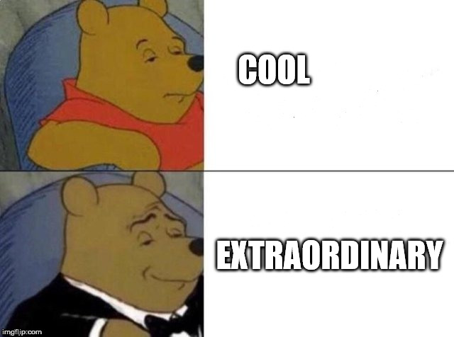Tuxedo Winnie The Pooh Meme | COOL; EXTRAORDINARY | image tagged in tuxedo winnie the pooh | made w/ Imgflip meme maker
