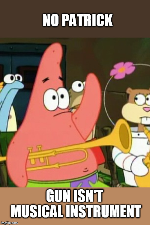 No Patrick Meme | NO PATRICK GUN ISN'T MUSICAL INSTRUMENT | image tagged in memes,no patrick | made w/ Imgflip meme maker