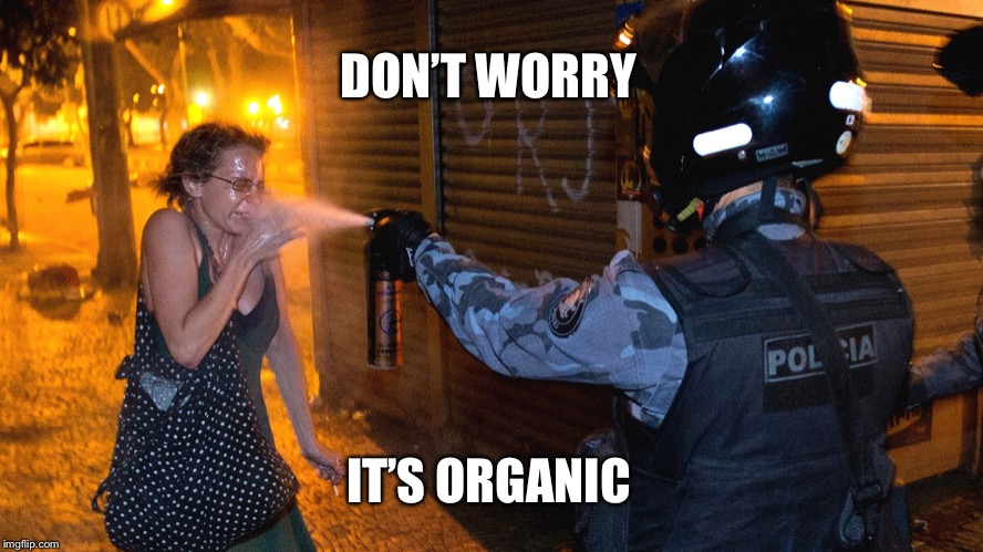 PM pepper spray | DON’T WORRY; IT’S ORGANIC | image tagged in pm pepper spray | made w/ Imgflip meme maker