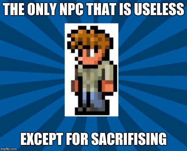 Logic | THE ONLY NPC THAT IS USELESS; EXCEPT FOR SACRIFISING | image tagged in terraria guide | made w/ Imgflip meme maker