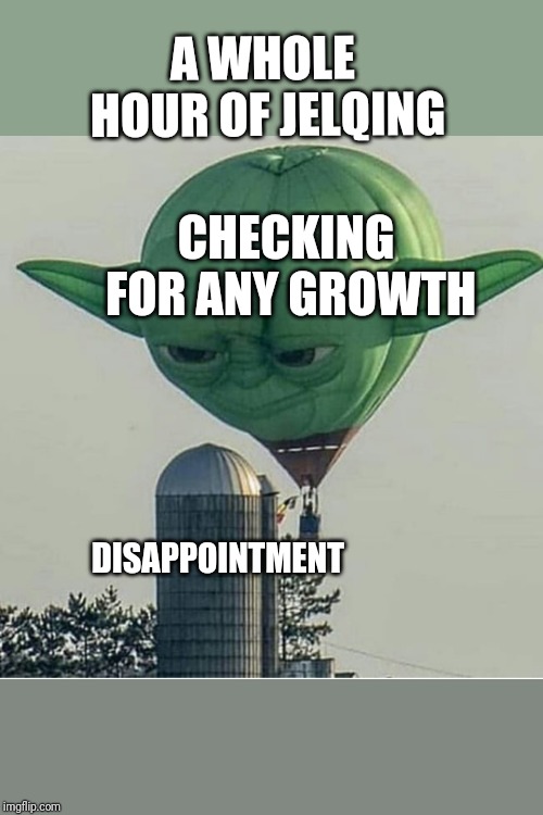 Yoda Balloon | A WHOLE HOUR OF JELQING; CHECKING FOR ANY GROWTH; DISAPPOINTMENT | image tagged in yoda balloon | made w/ Imgflip meme maker