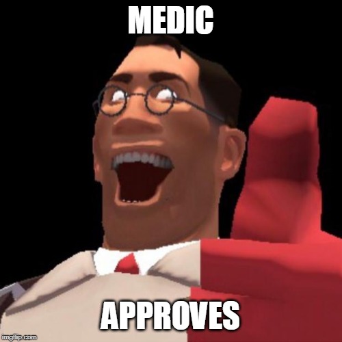 TF2 Medic | MEDIC APPROVES | image tagged in tf2 medic | made w/ Imgflip meme maker