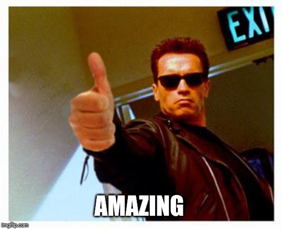 terminator thumbs up | AMAZING | image tagged in terminator thumbs up | made w/ Imgflip meme maker