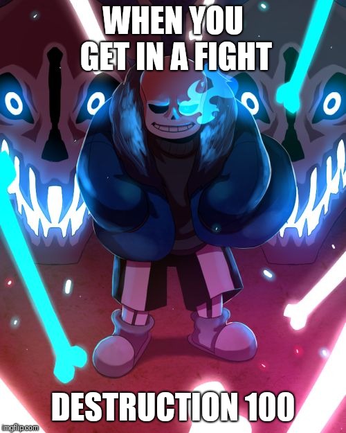 Sans Undertale | WHEN YOU GET IN A FIGHT; DESTRUCTION 100 | image tagged in sans undertale | made w/ Imgflip meme maker