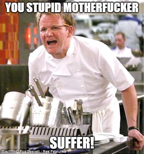 Chef Gordon Ramsay Meme | YOU STUPID MOTHERF**KER SUFFER! | image tagged in memes,chef gordon ramsay | made w/ Imgflip meme maker