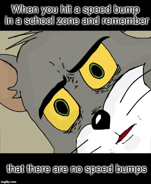 Why is the speed bump screaming? | When you hit a speed bump in a school zone and remember; that there are no speed bumps | image tagged in memes,unsettled tom,funny,school,dark humor,driving | made w/ Imgflip meme maker