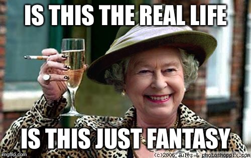 Queen Elizabeth | IS THIS THE REAL LIFE IS THIS JUST FANTASY | image tagged in queen elizabeth | made w/ Imgflip meme maker