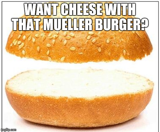 Nothing burger | WANT CHEESE WITH THAT MUELLER BURGER? | image tagged in nothing burger | made w/ Imgflip meme maker