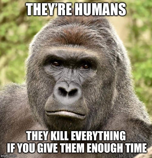 Har | THEY’RE HUMANS THEY KILL EVERYTHING IF YOU GIVE THEM ENOUGH TIME | image tagged in har | made w/ Imgflip meme maker