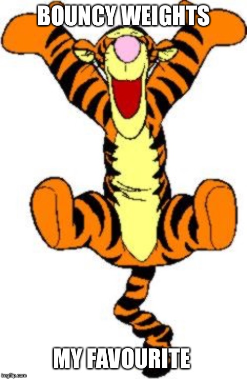 Tigger Bouncing | BOUNCY WEIGHTS MY FAVOURITE | image tagged in tigger bouncing | made w/ Imgflip meme maker