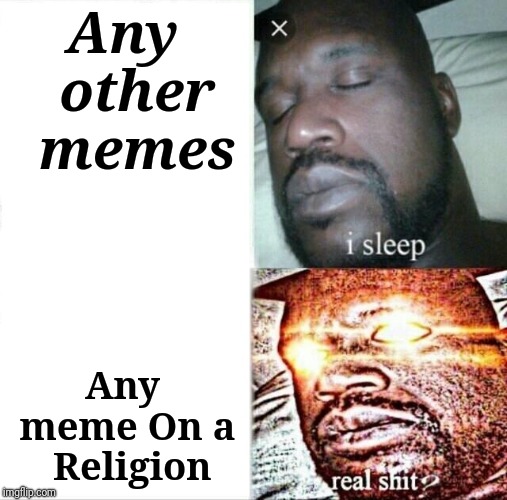 Sleeping Shaq | Any 
other 
memes; Any meme
On
a 
Religion | image tagged in memes,sleeping shaq | made w/ Imgflip meme maker