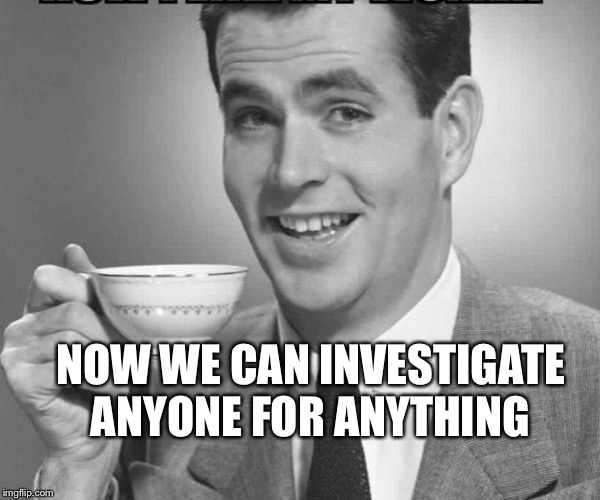 Thanks Democrats | NOW WE CAN INVESTIGATE ANYONE FOR ANYTHING | image tagged in usa,go lawyers | made w/ Imgflip meme maker