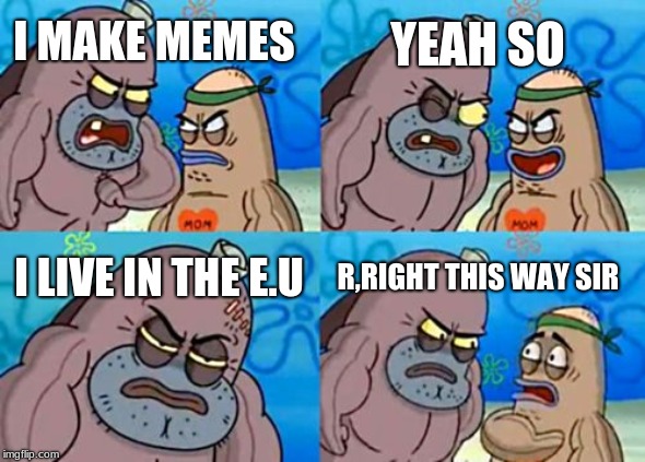 How Tough Are You | YEAH SO; I MAKE MEMES; I LIVE IN THE E.U; R,RIGHT THIS WAY SIR | image tagged in memes,how tough are you | made w/ Imgflip meme maker