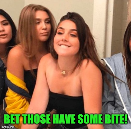 Girl bite lips | BET THOSE HAVE SOME BITE! | image tagged in girl bite lips | made w/ Imgflip meme maker