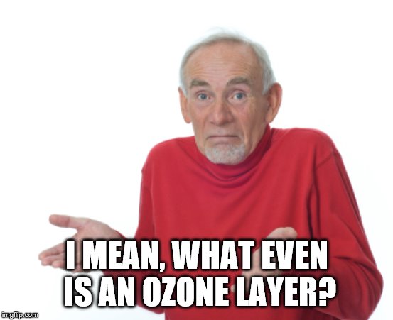 Guess I'll die  | I MEAN, WHAT EVEN IS AN OZONE LAYER? | image tagged in guess i'll die | made w/ Imgflip meme maker