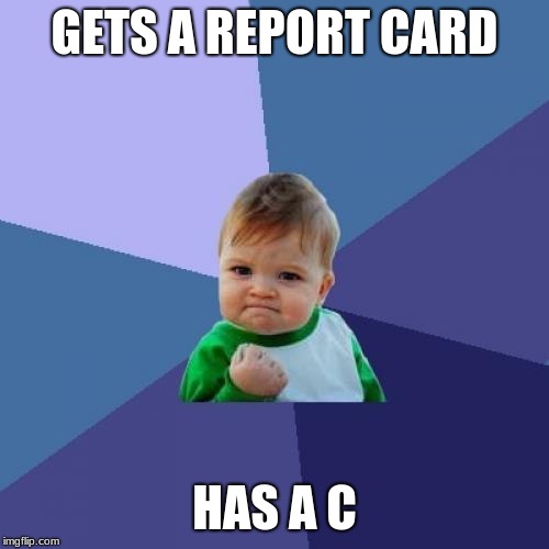 Report Cards | GETS A REPORT CARD; HAS A C | image tagged in memes,success kid | made w/ Imgflip meme maker