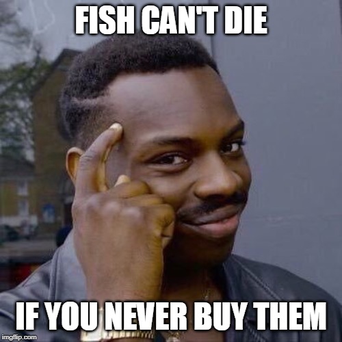 Thinking Black Guy | FISH CAN'T DIE; IF YOU NEVER BUY THEM | image tagged in thinking black guy | made w/ Imgflip meme maker