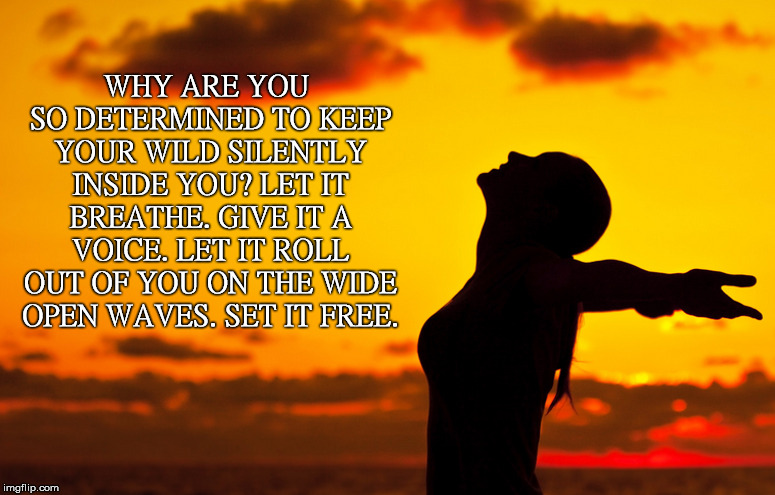 Set It Free | WHY ARE YOU SO DETERMINED TO KEEP YOUR WILD SILENTLY INSIDE YOU? LET IT BREATHE. GIVE IT A VOICE. LET IT ROLL OUT OF YOU ON THE WIDE OPEN WAVES. SET IT FREE. | image tagged in why,wild,free,breathe,voice,roll | made w/ Imgflip meme maker