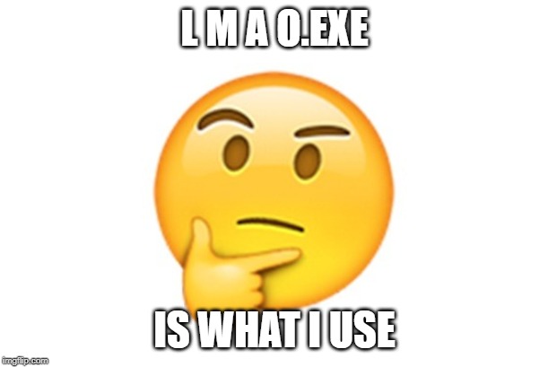 Thinking emoji | L M A O.EXE IS WHAT I USE | image tagged in thinking emoji | made w/ Imgflip meme maker