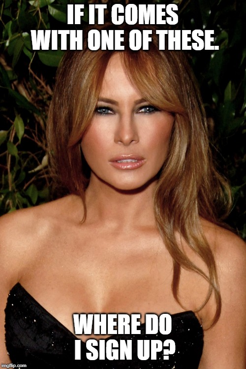 melania trump | IF IT COMES WITH ONE OF THESE. WHERE DO I SIGN UP? | image tagged in melania trump | made w/ Imgflip meme maker