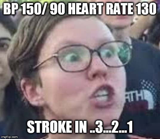 SJW | BP 150/ 90 HEART RATE 130; STROKE IN ..3...2...1 | image tagged in sjw | made w/ Imgflip meme maker