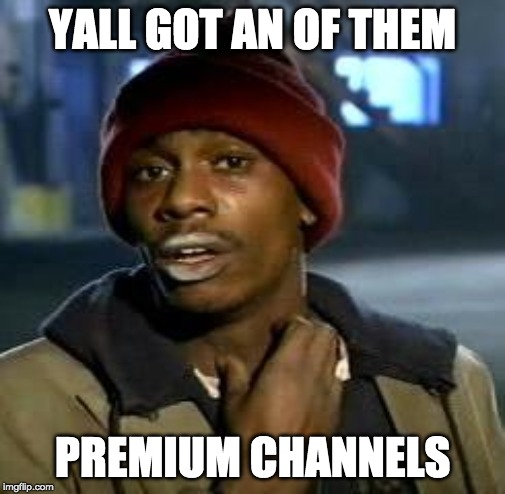 Crack head | YALL GOT AN OF THEM; PREMIUM CHANNELS | image tagged in crack head | made w/ Imgflip meme maker