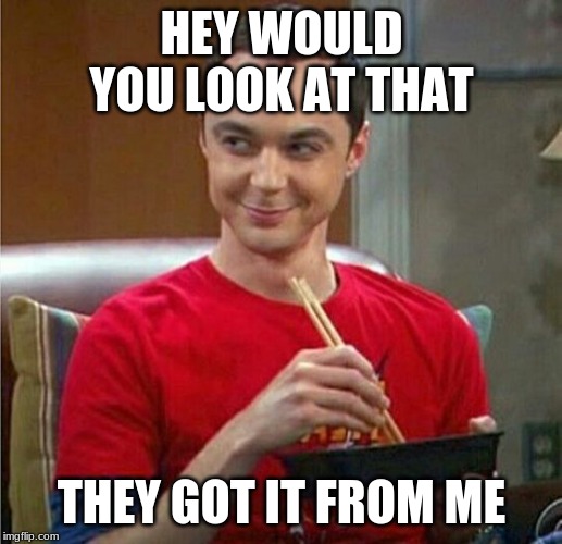 Sheldon Chinese Food | HEY WOULD YOU LOOK AT THAT THEY GOT IT FROM ME | image tagged in sheldon chinese food | made w/ Imgflip meme maker