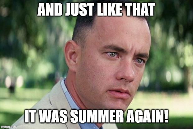 And Just Like That | AND JUST LIKE THAT; IT WAS SUMMER AGAIN! | image tagged in forrest gump | made w/ Imgflip meme maker