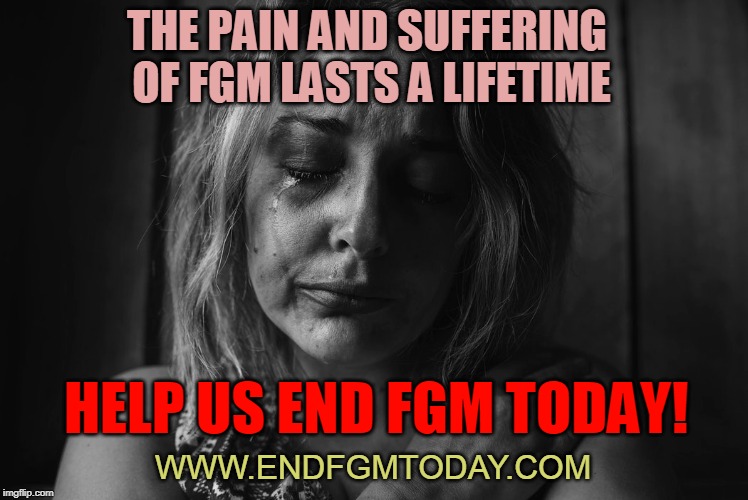 THE PAIN AND SUFFERING OF FGM LASTS A LIFETIME; HELP US END FGM TODAY! WWW.ENDFGMTODAY.COM | made w/ Imgflip meme maker