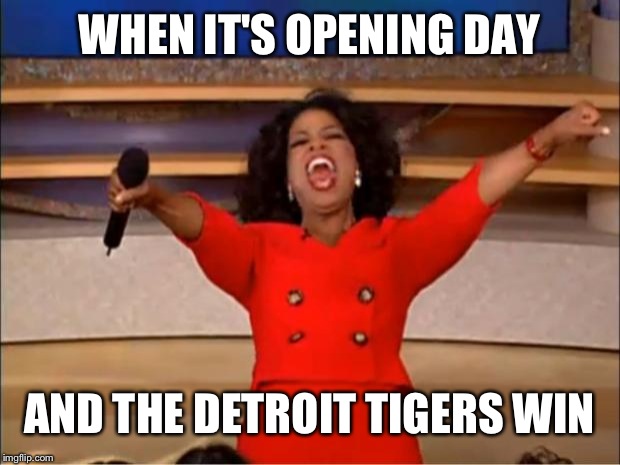 Oprah You Get A | WHEN IT'S OPENING DAY; AND THE DETROIT TIGERS WIN | image tagged in memes,oprah you get a | made w/ Imgflip meme maker