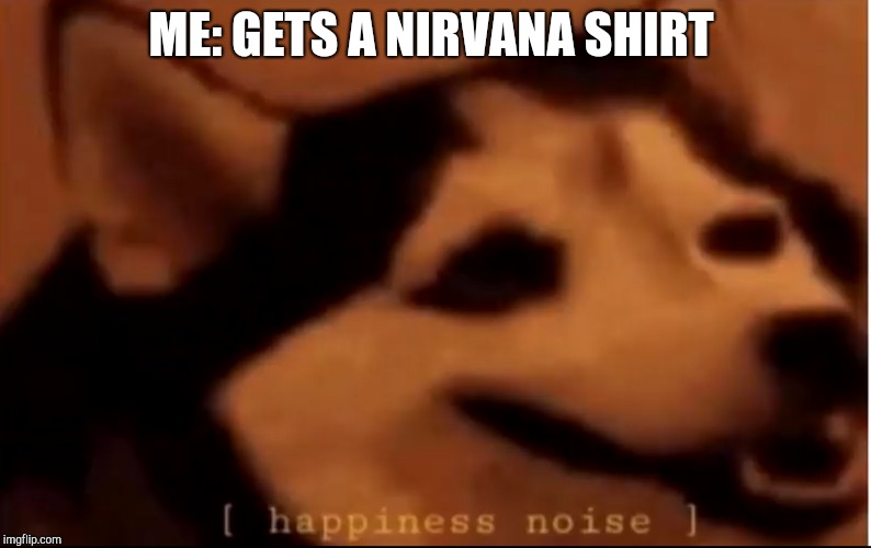 [hapiness noise] | ME: GETS A NIRVANA SHIRT | image tagged in hapiness noise | made w/ Imgflip meme maker