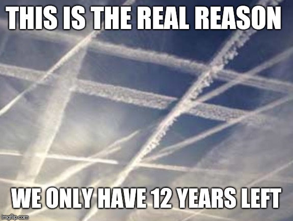 Chemtrails 234 | THIS IS THE REAL REASON; WE ONLY HAVE 12 YEARS LEFT | image tagged in chemtrails 234 | made w/ Imgflip meme maker