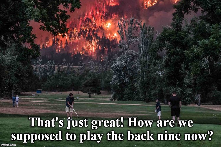 I guess the ground keepers failed to rake the leafs from under the trees. | That's just great! How are we supposed to play the back nine now? | image tagged in we dont care | made w/ Imgflip meme maker