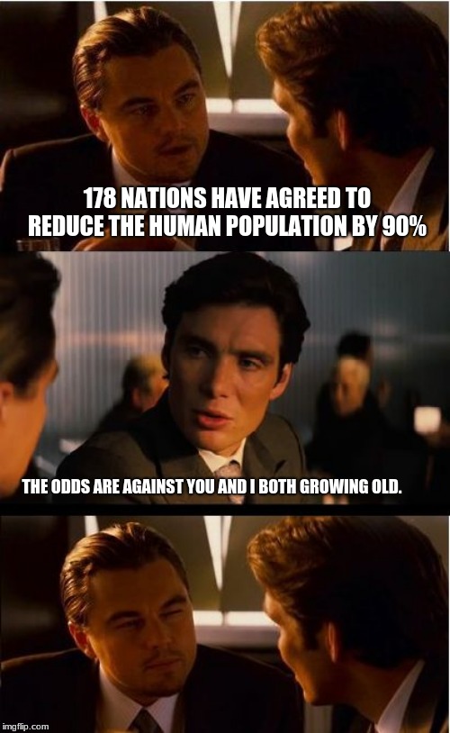 Sustainable Development does not include you. | 178 NATIONS HAVE AGREED TO REDUCE THE HUMAN POPULATION BY 90%; THE ODDS ARE AGAINST YOU AND I BOTH GROWING OLD. | image tagged in memes,inception,sustainable development,agenda 21,end the un,limit government | made w/ Imgflip meme maker