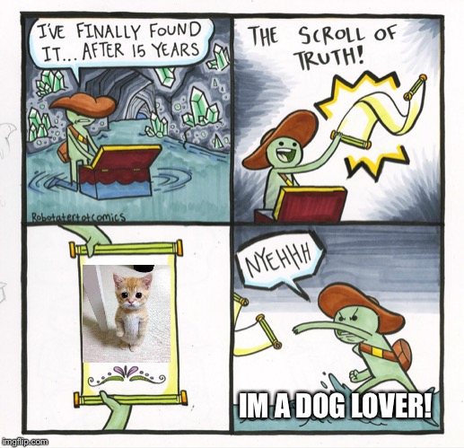 The Scroll Of Truth | IM A DOG LOVER! | image tagged in memes,the scroll of truth | made w/ Imgflip meme maker